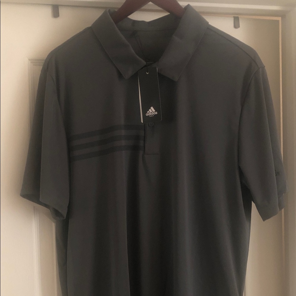 adidas Men's Charcoal Gray Polo with Subtle Stripe